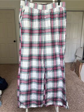 AERIE NWT Off Duty Flannel Pajama Wide Leg Pants Koko Plaid Medium Regular